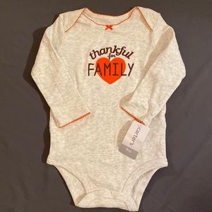 Carter’s long sleeve heather grey onesie “Thankful for Family” Size 9 months